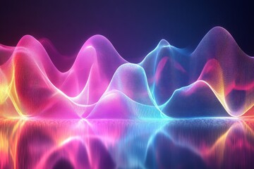 Aufkleber - Vibrant waves of light create an abstract visual display in a dark setting with reflections on the surface