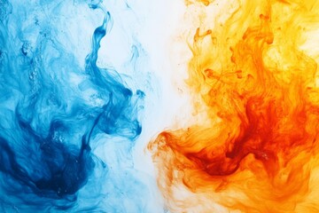 Fototapete - Vivid swirls of blue and orange liquids creating a dynamic contrast in abstract art