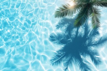 Poster - Serene tropical oasis with clear blue water and palm shadows reflecting on the surface during sunny afternoon