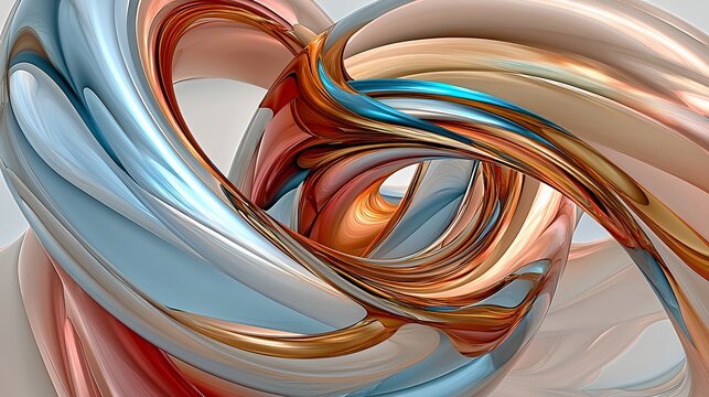 Abstract Swirling Metallic Shapes in Copper, Bronze and Blue Tones