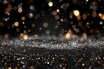 Fototapete - Bright glimmers of golden and silver particles sparkling against a dark backdrop create a festive atmosphere