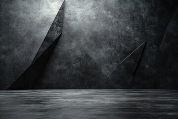 Aufkleber - Dark abstract wall design with jagged geometric shapes in a minimalist indoor space