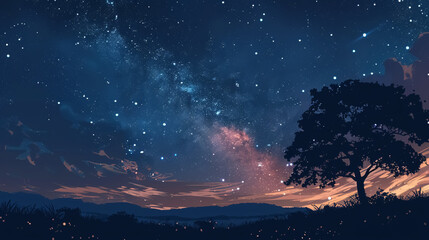 Wall Mural - landscape with the milky way galaxy. night sky with stars.