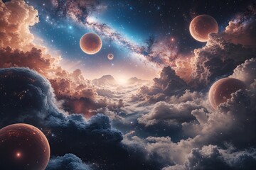 Wall Mural - Mesmerizing Cosmic Landscape Featuring Celestial Spheres and Interstellar Dust Clouds