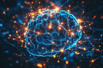 Aufkleber - Bright neural connections in a 3D representation of the human brain highlighting cognitive processes and activity levels