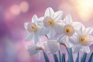 Poster - Delicate white daffodils bloom elegantly in a soft pastel background during springtime
