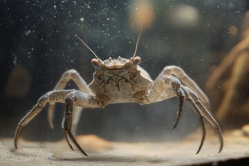 Poster - Close-up view of a crab in an aquarium observing its surroundings during the afternoon