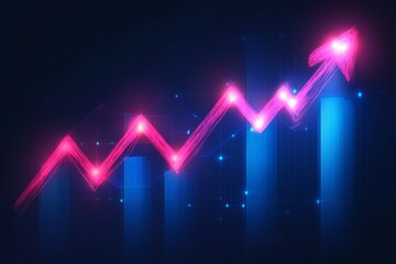 Poster - Rising trend with neon colors symbolizes growth and success in business analytics and finance tracking