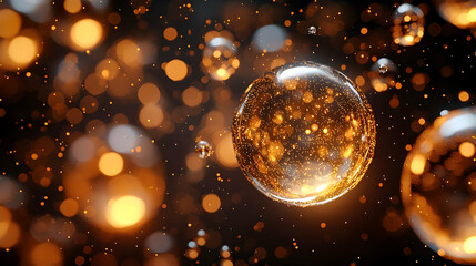 Poster - Golden Spheres and Glitter in Dark Background