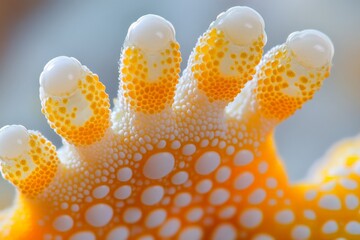Poster - Close-up view of a vibrant orange and white sea creature showcasing its unique texture and patterns