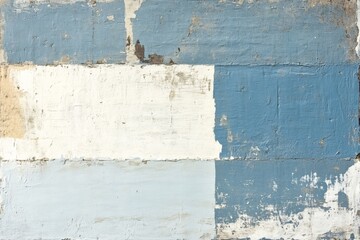 Poster - Weathered wall with faded blue and white paint patches at an urban location in mid-afternoon light