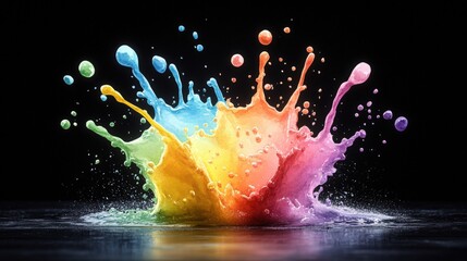 Poster - Stunning colorful splash of water creating a beautiful watercolor effect with a soft gradient of vibrant hues