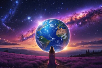Wall Mural - violet eve a playful perspective on earth from outer space