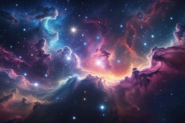 Wall Mural - Vibrant Cosmic Background with Colorful Nebula Shimmering Stars and Astronomical Features