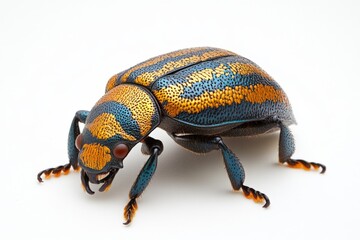 Poster - Colorful beetle showcasing vibrant patterns and intricate textures on a plain background