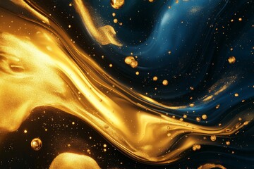 Poster - Vibrant swirls of gold and blue create an abstract display of color and movement in an artistic composition