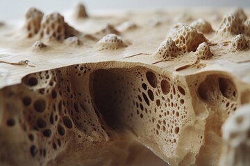 Poster - Intricate close-up of textured wood showcasing unique patterns and natural cavities in a warm, neutral tone