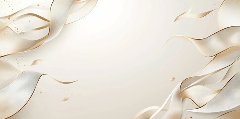Poster - Elegant White Background with Golden Frame and Ribbons for Celebratory Decor
