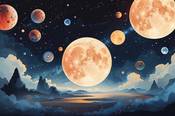 Wall Mural - dreamy exploration of abstract nightscapes featuring celestial bodies