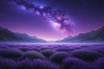 Wall Mural - serene galaxy and violet night sky ethereal cosmic landscape