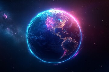 Poster - Vivid depiction of Earth illuminated by cosmic energies in a stunning celestial environment