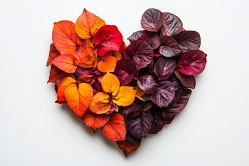 Poster - Colorful leaves arranged in a heart shape celebrating autumn's vibrant beauty