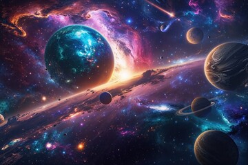 Wall Mural - Vibrant Deep Space Exploration of Cosmic Wonders and Universal Adventures
