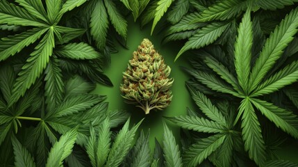 Poster - lush green marijuana plant surrounded by rich green leaves creating a vibrant natural setting for ca