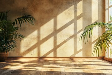 Poster - Natural light enhances a serene indoor space with plants and warm wooden floors during the afternoon