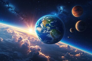 Wall Mural - stunning blue sunrise over earth seen from space captivating planetary view in the cosmos