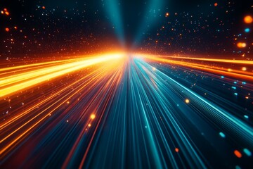 Aufkleber - Vibrant light trails create an abstract landscape in a digital space, showcasing movement and energy