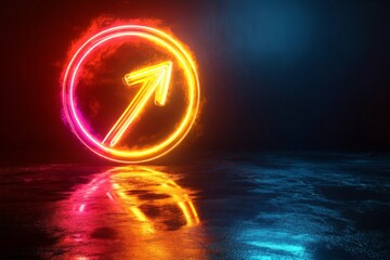 Aufkleber - Neon arrow light indicating direction with colorful reflections on a dark surface in a modern space