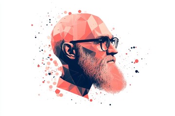 Poster - Creative geometric portrait of an elderly man with glasses and a beard, showcasing a vibrant color palette and modern artistic style