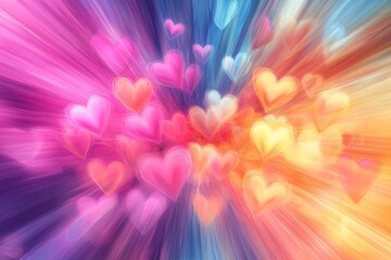 Poster - Vibrant and colorful heart shapes radiate outwards in a joyful display of love and affection during a celebration