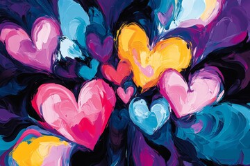 Poster - Colorful hearts swirl in vibrant patterns creating an abstract expression of love and joy in a contemporary art style