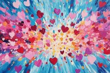 Aufkleber - Colorful explosion of hearts in an artistic display with vibrant tones and dynamic brush strokes
