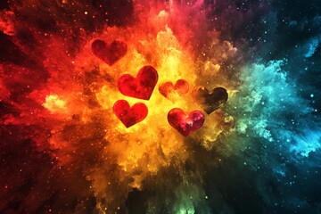 Poster - Colorful hearts burst against a cosmic backdrop during a celebration of love and unity