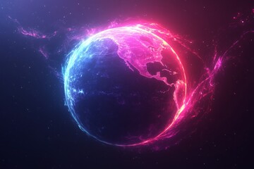 Poster - Artistic representation of Earth with vibrant colors in deep space highlighting beauty and mystery