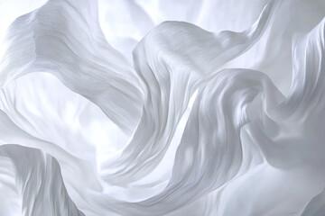 Poster - Elegant white silk fabric swirling softly abstract background texture art grey flow waves drape light