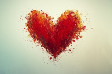 Poster - Artistic red heart painting with vibrant colors and textured strokes on a light background