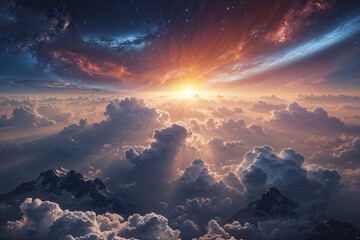 Wall Mural - cosmic dawn illuminating earth in vast atmospheric beauty