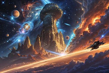 Wall Mural - Evolving Cosmos: A Graphic Adventure Through the Illuminated Universe