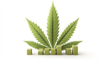 Poster - Lush green marijuana plant surrounded by blocks creating a unique botanical display on a white background