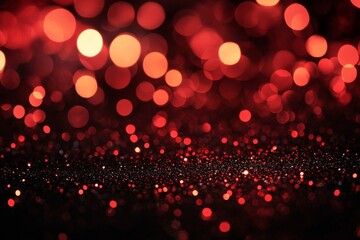 Poster - Sparkling red bokeh lights create a vibrant and festive atmosphere during a lively celebration or event at night