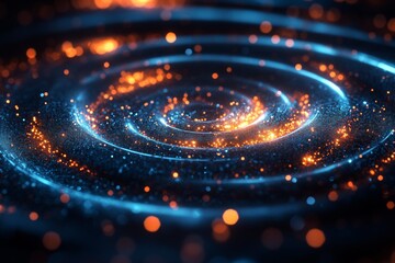 Aufkleber - Vibrant swirling patterns with glowing particles on a dark background create an enchanting cosmic effect