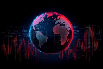 Leinwandbilder - Digital globe visualization displaying data trends and global connectivity in a futuristic style