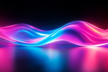 Leinwandbilder - Colorful waves of light create a mesmerizing abstract display with gradients of blue and pink against a dark backdrop