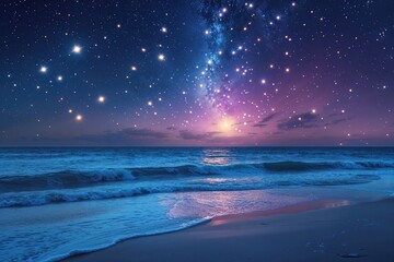 Wall Mural - Starlit Glowing Astral Scene in an Ocean Blue Environment with a Galaxy of Stars