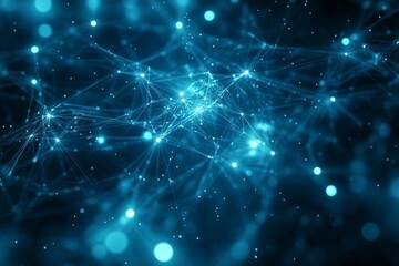 Fototapete - Vibrant blue abstract network illustrating interconnected data points in a digital landscape