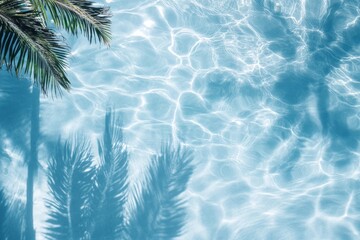 Poster - Sunlight reflecting on tranquil pool water with palm tree shadows creating a serene atmosphere